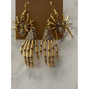 Antique Gold Color Skeleton Hand and Retro Spider Earrings